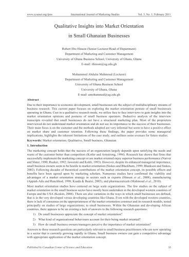 Qualitative Insights into Market Orientation in Small Ghanaian Businesses