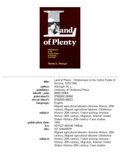 Land of Plenty: Oklahomans in the Cotton Fields of Arizona, 1933-1942