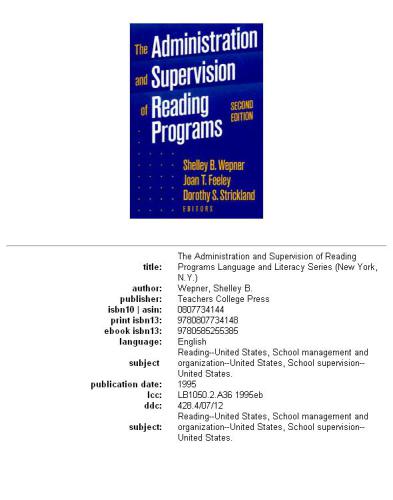 The Administration and Supervision of Reading Programs (Language and Literacy)