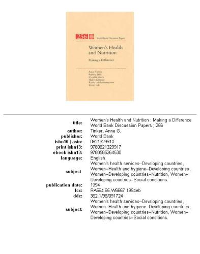 Women's Health and Nutrition: Making a Difference (World Bank Discussion Paper) (No 256)