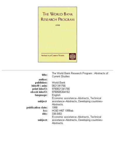 World Bank Research Program 1998: Abstracts of Current Studies