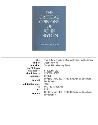 Critical Opinions of John Dryden