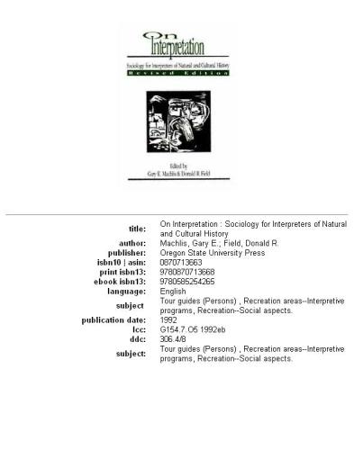 On Interpretation: Sociology for Interpreters of Natural & Cultural History