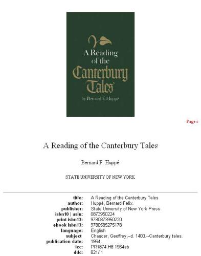 A Reading of the Canterbury Tales