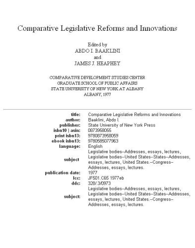 Comparative Legislative Reforms and Innovations