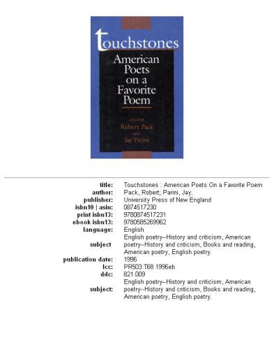 Touchstones: American Poets on a Favorite Poem (Bread Loaf Anthology)