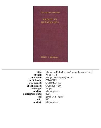 Method in Metaphysics (Aquinas Lecture 15)