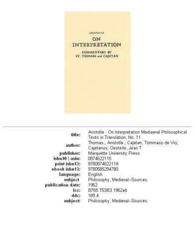 Aristotle: On Interpretation (Medieval Philosophical Texts in Translation)