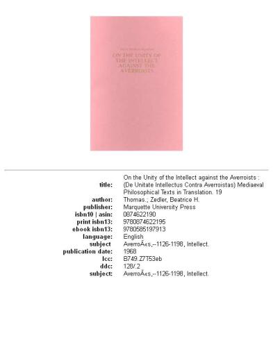 On the Unity of the Intellect Against the Averroists