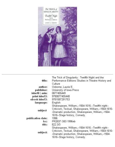 The Trick of Singularity: Twelfth Night and the Performance Editions (Studies in Theatre History and Culture)