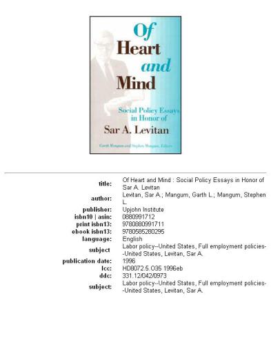 Of Heart and Mind: Social Policy Essays in Honor of Sar A. Levitan