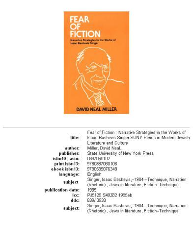Fear of Fiction: Narrative Strategies in the Works of Isaac Bashevis Singer