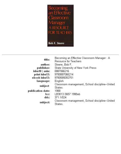 Becoming an Effective Classroom Manager: A Resource for Teachers