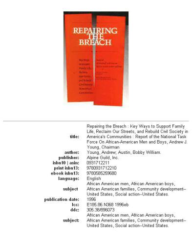 Repairing the Breach: Keys Ways to Support Family Life, Reclaim Our Streets, and Rebuild Civil Society in America's Communities (Report of the National Task Force on African American Men & Boys)