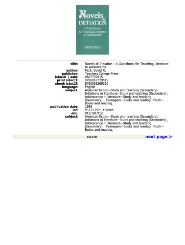 Novels of Initiation: A Guidebook for Teaching Literature to Adolescents