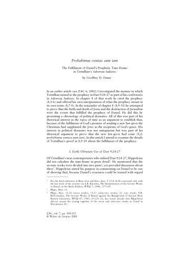 Probabimus venisse eum iam. The Fulfilment of Daniel’s Prophetic Time-Frame in Tertullian’s Adversus Iudaeos