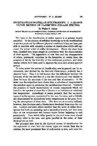 Investigations in Stellar Spectroscopy I. A Quantitative Method of Classifying Stellar Spectra (1916