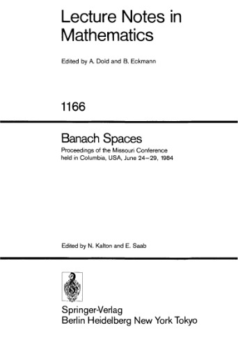 Banach Spaces: Proceedings of the Missouri Conference held in Columbia, USA, June 24–29, 1984