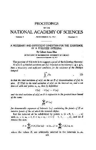 A Necessary and Sufficient Condition for the Existence of a Stieltjes Integral (1917)(en)(5s)