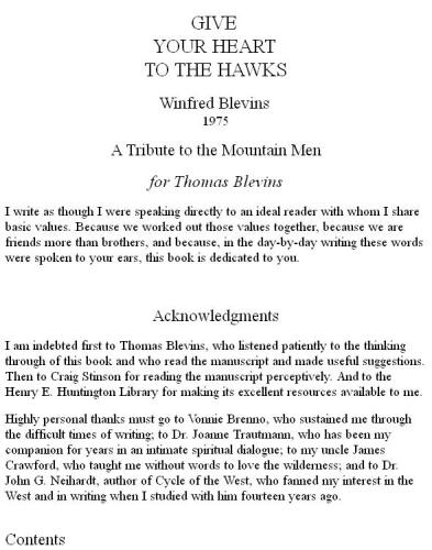 Give Your Heart to the Hawks: A Tribute to the Mountain Men