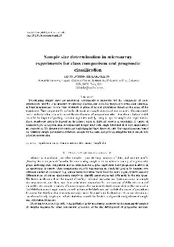 Sample size determination in microarray experiments for class comparison and prognostic classificati