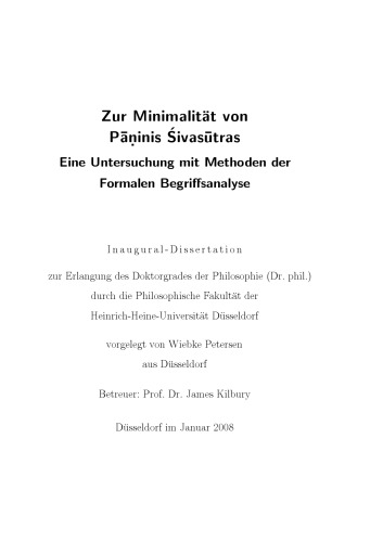 Zur Minimalität von Paninis Sivasutras: eine Untersuchung mit Methoden der formalen Begriffsanalyse