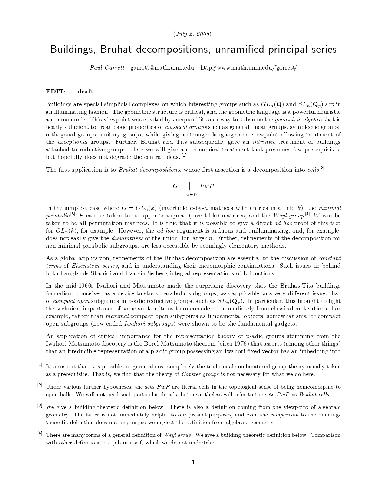 Buildings, Bruhat decompositions, unramied principal series (2005)(en)(24s)