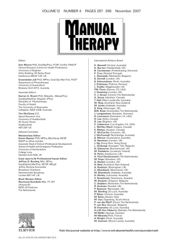 Manual Therapy Journal - Volume 12, Issue 4, Pages 297-396 (November 2007)