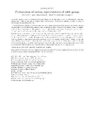 Factorization of unitary representations of adele groups (2005)(en)(9s)