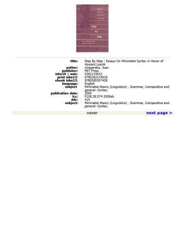 Step by Step: Essays on Minimalist Syntax in Honor of Howard Lasnik