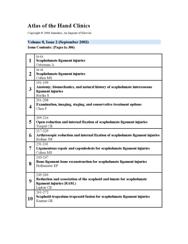 Scapholunate Ligament Injuries, An Issue of Atlas of the Hand Clinics  (The Clinics: Orthopedics)
