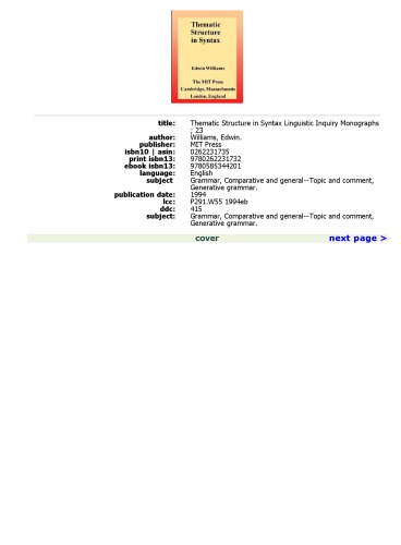 Thematic Structure in Syntax