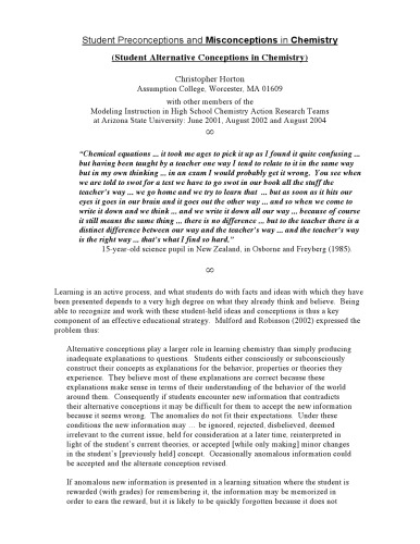 Student Preconceptions and Misconceptions in Chemistry