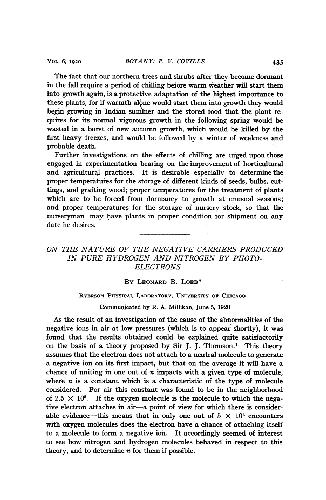 On the Nature of the Negative Carriers Produced in Pure Hydrogen and Nitrogen by Photo-Electrons (19