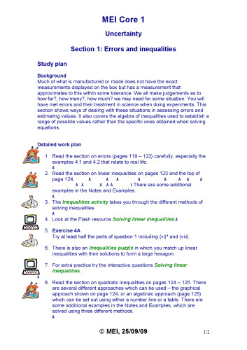 MEI C1 Study Resources Core1 Uncertainty 1 Errors And Inequalities  