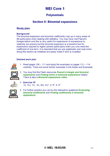 MEI C1 Study Resources Core1 Polynomials 5 Binomial Expansion  