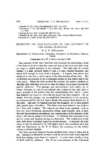 Hydrogen Ion Concentration of the Contents of the Small Intestine (1920)(en)(2s)