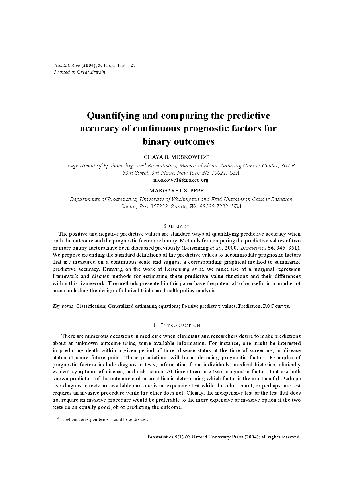 Quantifying and comparing the predictive accuracy of continuous prognostic factors for binary outcom