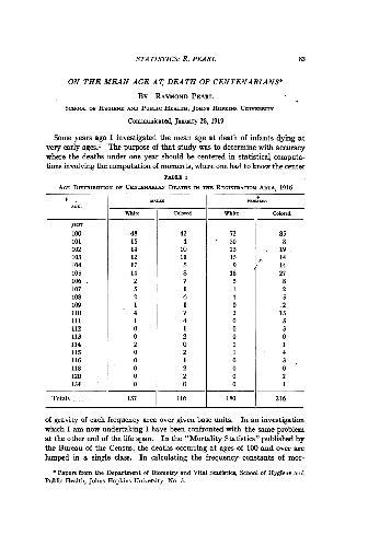 Statistics - On the Mean Age at Death of Centenarians (1919)(en)(4s)