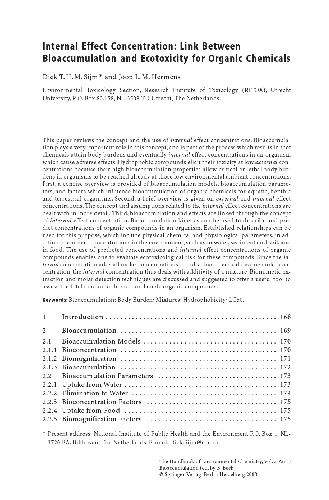 Internal Effect Concentration: Link Between Bioaccumulation and Ecotoxicity for Organic Chemicals(