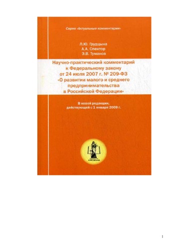 Научно - практический комментарий к Федеральному закону от 24 июля 2007 г. № 209 - ФЗ О развитии малого и среднего предпринимательства в РФ