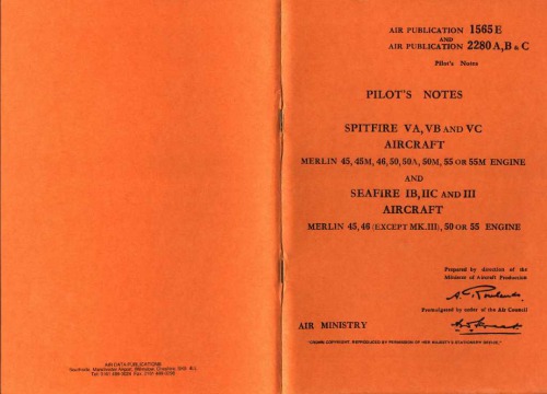 Pilots Notes For Spitfire VA, VB VC And Seafire IB, IIC III