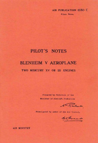 Pilots notes Blenheim V two Mercury XV or 25