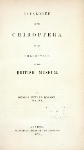 Catalogue of the chiroptera