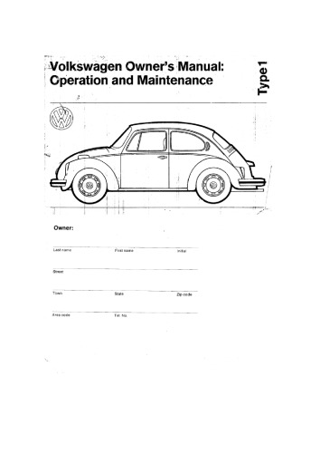 Volkswagen  Type 1 Owner's Manual-Operation and Maintenance.