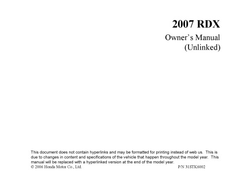 Acura 2007 RDX. Owners Manual.