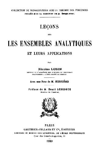 Lecons sur les ensembles analytiques