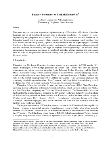 Phonetic Structures of Turkish Kabardian