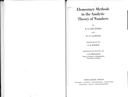 Elementary Methods in the Analytic Theory of Numbers