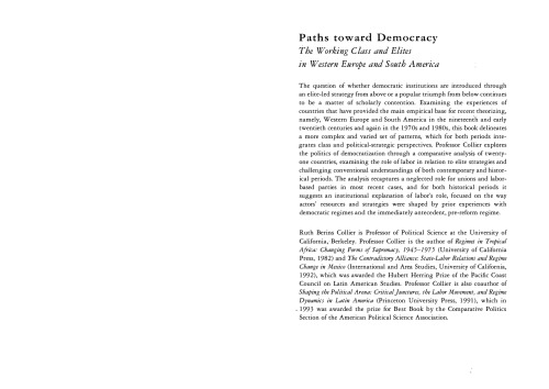 Paths toward Democracy: The Working Class and Elites in Western Europe and South America